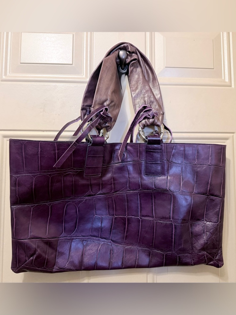 Falor Italy Large Purple Tuscan Leather Reptile Print Purse